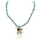 12kt Gold Filled .925 Sterling Silver Eagle Handmade Certified Authentic Navajo Natural and Spiderweb Turquoise Red Jasper Native American Necklace 24150-11-15851