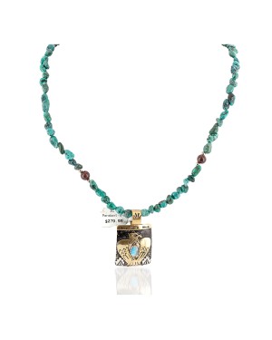 12kt Gold Filled .925 Sterling Silver Eagle Handmade Certified Authentic Navajo Natural and Spiderweb Turquoise Red Jasper Native American Necklace 24150-11-15851