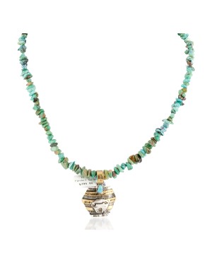 12kt Gold Filled .925 Sterling Silver Bear Handmade Certified Authentic Navajo Natural Turquoise Native American Necklace 24154-11-15781