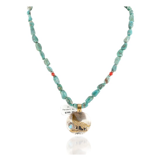 12kt Gold Filled .925 Sterling Silver Wolf Handmade Certified Authentic Navajo Turquoise Coral Native American Necklace 24154-34-15781 12kt Gold Filled .925 Sterling Silver Wolf Handmade Certified Authentic Navajo Turquoise Coral Native American Necklace 24154-34-15781