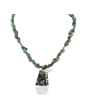 12kt Gold Filled .925 Sterling Silver Handmade Certified Authentic Navajo Natural Turquoise Lapis Native American Necklace 24170-1-102248