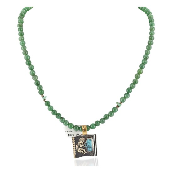 Kokopelli 12kt Gold Filled and .925 Sterling Silver Handmade Certified Authentic Navajo Natural Turquoise Jade Native American Necklace 24202-2-15786 Kokopelli 12kt Gold Filled and .925 Sterling Silver Handmade Certified Authentic Navajo Natural Turquoise Jade Native American Necklace 24202-2-15786