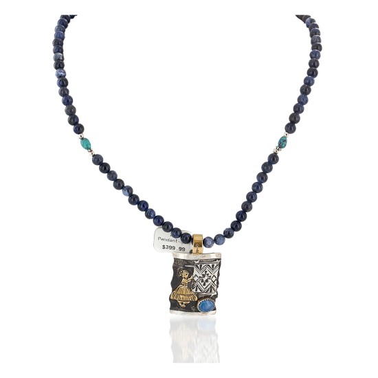 12kt Gold Filled and .925 Sterling Silver Handmade Certified Authentic Storyteller Navajo Natural Lapis Turquoise Native American Necklace 24203-1-15771 12kt Gold Filled and .925 Sterling Silver Handmade Certified Authentic Storyteller Navajo Natural Lapis Turquoise Native American Necklace 24203-1-15771