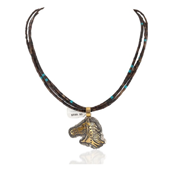 .925 Sterling Silver and 12kt Gold Filled Handmade Horse Certified Authentic Navajo Turquoise Heishi Native American Necklace 24204-15295 .925 Sterling Silver and 12kt Gold Filled Handmade Horse Certified Authentic Navajo Turquoise Heishi Native American Necklace 24204-15295