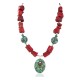 .925 Sterling Silver Certified Authentic Navajo Turquoise Coral Native American Necklace 24214-15