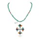 Handmade Certified Authentic Petit point Zuni .925 Sterling Silver Natural Turquoise Coral Sugilite Spiny Oyster Native American Necklace 24244-15336