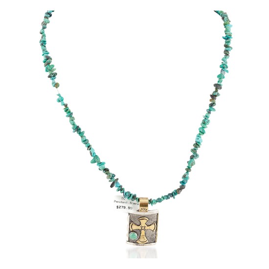 12kt Gold Filled .925 Sterling Silver Cross Handmade Certified Authentic Navajo Turquoise Native American Necklace 24248-2 12kt Gold Filled .925 Sterling Silver Cross Handmade Certified Authentic Navajo Turquoise Native American Necklace 24248-2