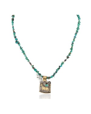 12kt Gold Filled .925 Sterling Silver Horse Handmade Certified Authentic Navajo Natural Turquoise Hematite Native American Necklace 24252-2-15875-31