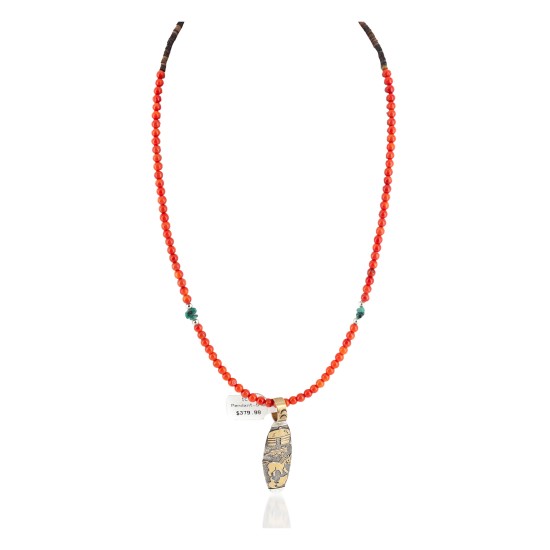 12kt Gold Filled .925 Sterling Silver Storyteller Handmade Certified Authentic Navajo Natural Turquoise Coral Native American Necklace 24252-4-15884-2