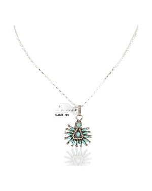 Handmade Certified Authentic Zuni .925 Sterling Silver Petit Point Natural Turquoise Native American Necklace 24294