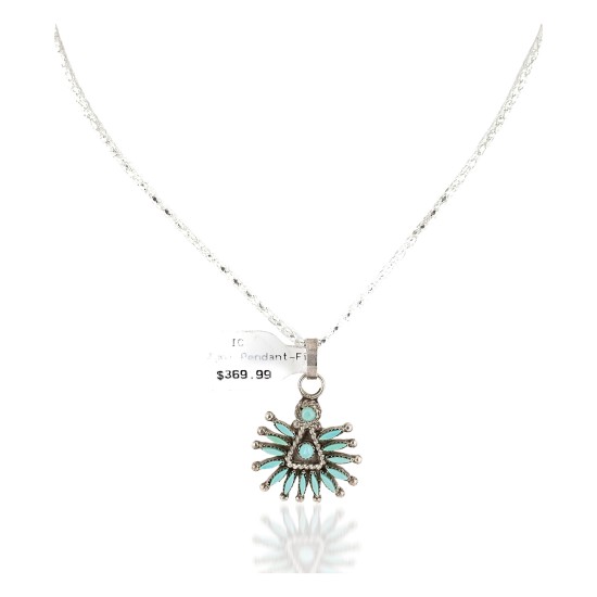 Handmade Certified Authentic Zuni .925 Sterling Silver Petit Point Natural Turquoise Native American Necklace 24294 Handmade Certified Authentic Zuni .925 Sterling Silver Petit Point Natural Turquoise Native American Necklace 24294