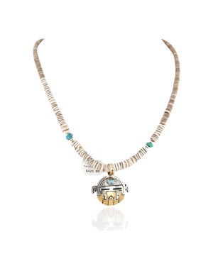 12kt Gold Filled and .925 Sterling Silver Handmade Certified Authentic Navajo Turquoise Heishi Native American Necklace 24303-16057