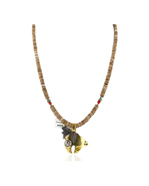 12kt Gold Filled .925 Sterling Silver Handmade Bear Certified Authentic Navajo Jasper Native American Necklace 24303