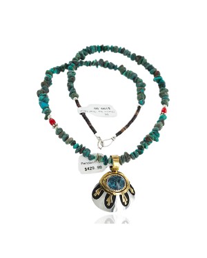 .925 Sterling Silver and 12kt Gold Filled Handmade Eye Certified Authentic Navajo Turquoise Native American Necklace 24303-9