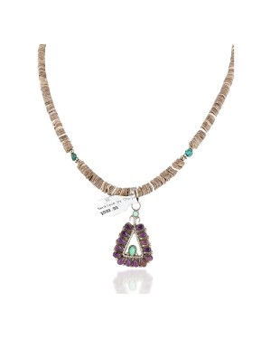 Handmade Certified Authentic Zuni .925 Sterling Silver Petit Point Natural Sugilite Turquoise Native American Necklace 24317-25265-3