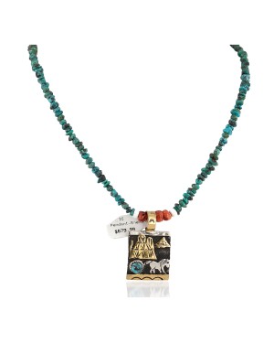 Certified Authentic 12kt Gold Filled and .925 Sterling Silver Handmade Storyteller Natural Turquoise Coral Native American Necklace 24323-1-25270