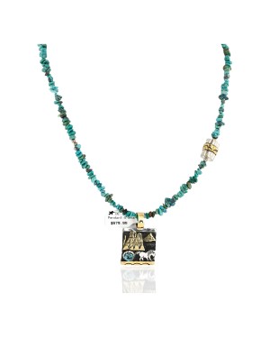 12kt Gold Filled and .925 Sterling Silver Handmade Horse Certified Authentic Navajo Natural Turquoise Native American Necklace 24323-1