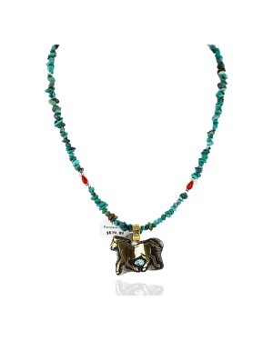 .925 Sterling Silver 12kt Gold Filled Handmade Horse Certified Authentic Navajo Turquoise Native American Necklace 24323-3