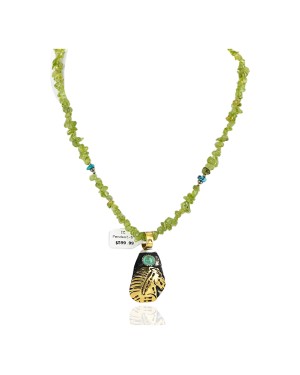 .925 Sterling Silver 12kt Gold Filled Handmade HORSE Certified Authentic Navajo Turquoise Native American Necklace 24325-1