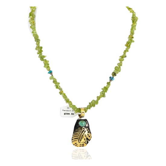 .925 Sterling Silver 12kt Gold Filled Handmade HORSE Certified Authentic Navajo Turquoise Native American Necklace 24325-1