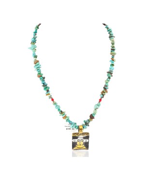 12kt Gold Filled .925 Sterling Silver Handmade Certified Authentic Navajo Natural Turquoise Coral Native American Necklace 24328-1-15954-6