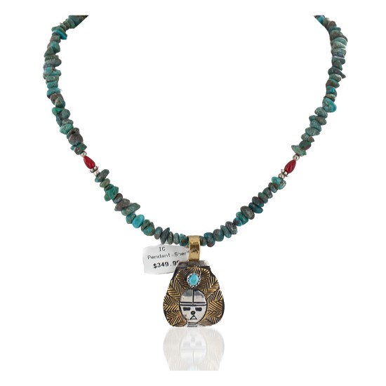 Face 12kt Gold Filled and .925 Sterling Silver Buffalo Handmade Certified Authentic Navajo Turquoise Coral Native American Necklace 24328-3-15979-2