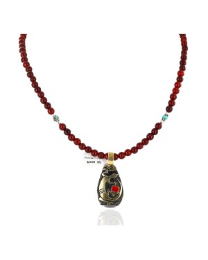 12kt Gold Filled And .925 Sterling Silver Handmade Gaco Certified Authentic Navajo Coral Agate and Turquoise Native American Necklace 24328-6