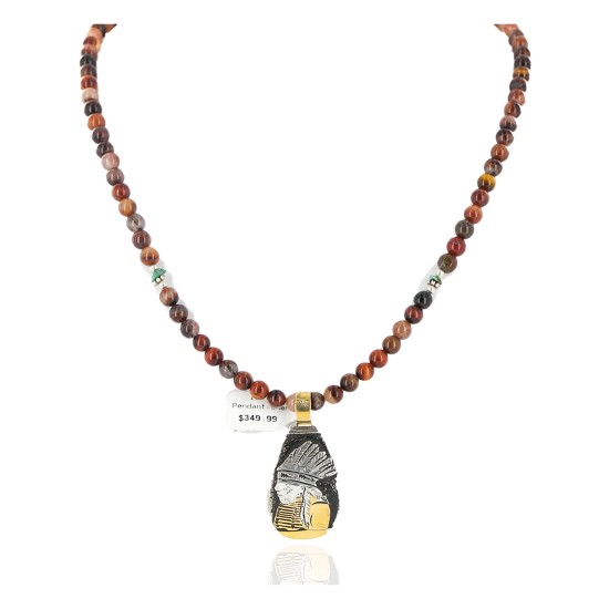 12kt Gold Filled And .925 Sterling Silver Handmade Chief Head Certified Authentic Navajo Native American Necklace 24328-7