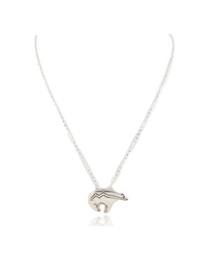 .925 Sterling Silver Bear Handmade Certified Authentic Navajo Pin and Native American Necklace  24330
