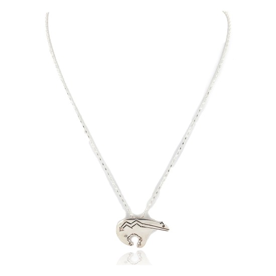 .925 Sterling Silver Bear Handmade Certified Authentic Navajo Pin and Native American Necklace  24330