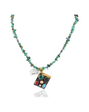 12kt Gold Filled .925 Sterling Silver Handmade Certified Authentic Navajo Natural Turquoise Multicolor Native American Necklace 24333-1-15851
