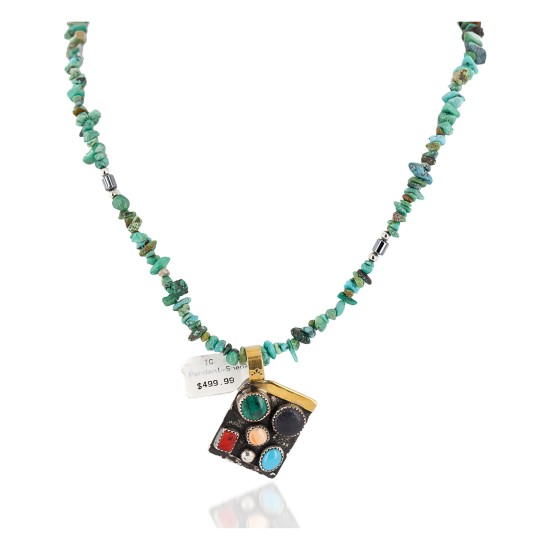 12kt Gold Filled .925 Sterling Silver Handmade Certified Authentic Navajo Natural Turquoise Multicolor Native American Necklace 24333-1-15851 12kt Gold Filled .925 Sterling Silver Handmade Certified Authentic Navajo Natural Turquoise Multicolor Native American Necklace 24333-1-15851