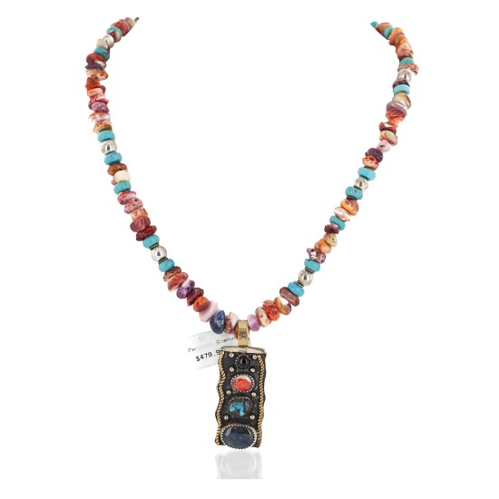 Certified Authentic 12kt Gold Filled and .925 Sterling Silver Handmade Natural Turquoise Multicolor Stones Native American Necklace 24335-3-15744