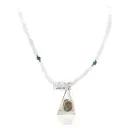 Navajo Native American Natural Turquoise and Quartz Sterling Silver Necklace