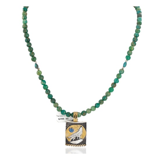 Wolf 12kt Gold Filled and .925 Sterling Silver Handmade Certified Authentic Navajo Natural Turquoise Jasper and Lapis Native American Necklace 24344-4-15965-2 Wolf 12kt Gold Filled and .925 Sterling Silver Handmade Certified Authentic Navajo Natural Turquoise Jasper and Lapis Native American Necklace 24344-4-15965-2