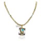 12kt Gold Filled .925 Sterling Silver Handmade Wolf And Moon Certified Authentic Navajo Turquoise and Quartz Native American Necklace 24344-4