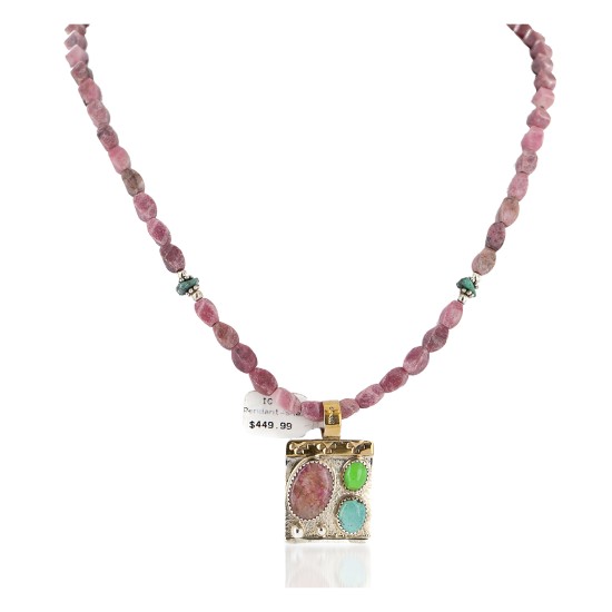 Certified Authentic 12kt Gold filled .925 Sterling Silver Handmade Natural Turquoise Charoite Gaspeite Native American Necklace 24345-2-16037-3 Certified Authentic 12kt Gold filled .925 Sterling Silver Handmade Natural Turquoise Charoite Gaspeite Native American Necklace 24345-2-16037-3