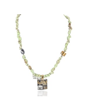 Storyteller 12kt Gold Filled .925 Sterling Silver Buffalo Handmade Certified Authentic Navajo Natural Gaspeite Hematite Native American Necklace 24346-1-790102