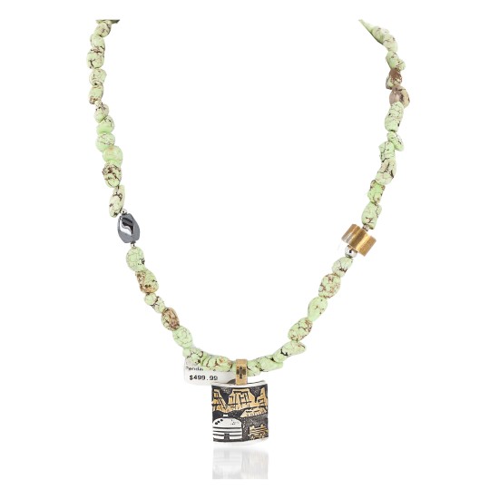 Storyteller 12kt Gold Filled .925 Sterling Silver Buffalo Handmade Certified Authentic Navajo Natural Gaspeite Hematite Native American Necklace 24346-1-790102