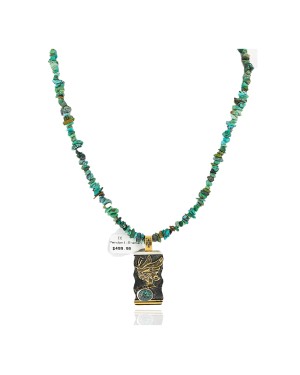 .925 Sterling Silver And 12kt Gold Filled Handmade Butterfly Certified Authentic Navajo Turquoise Native American Necklace 24346-5