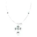 Handmade Cross Zuni .925 Sterling Silver Petit Point Turquoise Quartz Native American Necklace 24367-16076-101