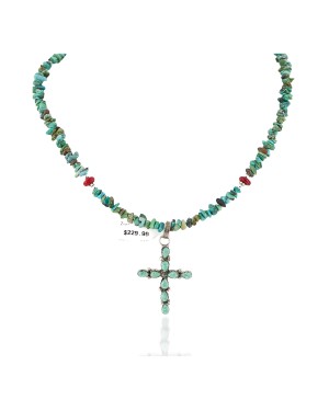 Handmade Certified Authentic Zuni .925 Sterling Silver Natural Turquoise Native American Necklace 24369-1601-25