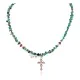 Handmade Cross Zuni .925 Sterling Silver Natural Turquoise Pink Coral Necklace 24371-2-1601-24 Handmade Cross Zuni .925 Sterling Silver Natural Turquoise Pink Coral Necklace 24371-2-1601-24