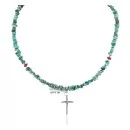 Handmade Cross Zuni .925 Sterling Silver Coral Natural Turquoise Native American Necklace 24371-6-1601-22