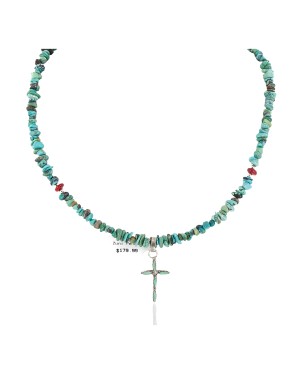 Handmade Cross Certified Authentic Zuni .925 Sterling Silver Coral Natural Turquoise Native American Necklace 24371-6-1601-22