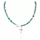 Handmade Cross Zuni .925 Sterling Silver Natural Turquoise Charoite Native American Necklace 24371-7-1601-20