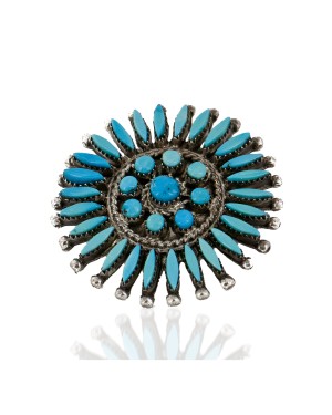 Certified Authentic Petit Point Zuni .925 Sterling Silver Natural Turquoise Native American Pin Pendant 24379
