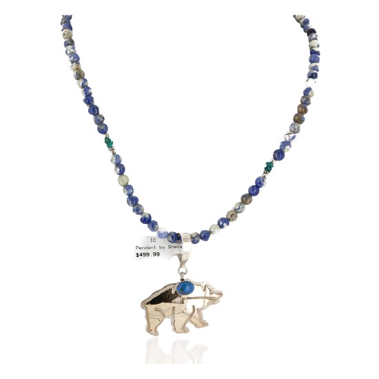 Certified Authentic 12kt Gold Filled and .925 Sterling Silver Handmade Bear Natural Turquoise Lapis Native American Necklace 24398-15974-8