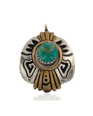 12kt Gold Filled .925 Sterling Silver Handmade Certified Authentic Navajo Natural Turquoise Native American Pendant 24403