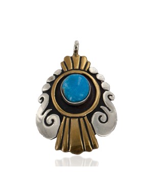 12kt Gold Filled .925 Sterling Silver Handmade Certified Authentic Navajo Natural Turquoise Native American Pendant 24404